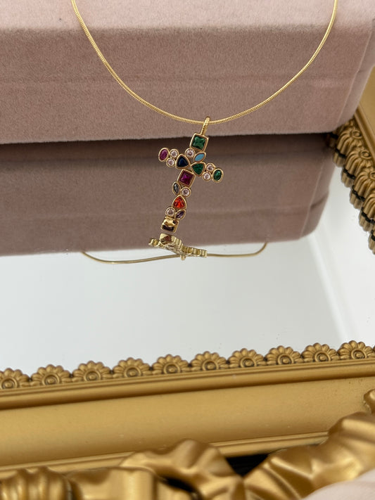 Cruz de colores enchape ratón oro laminado 18k