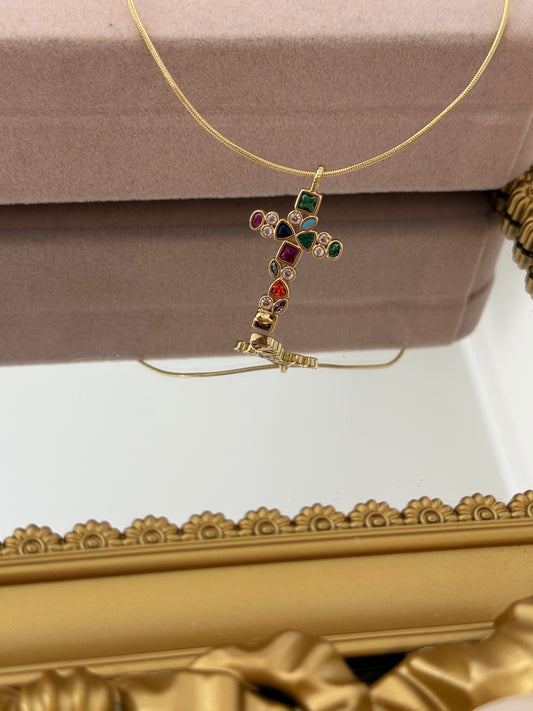 Cruz de colores enchape ratón oro laminado 18k