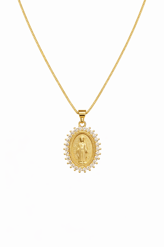 Colgante  virgen milagrosa oro laminado 18k